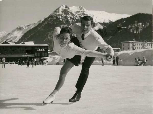 photograph of Maria and Otto Jelinek skating on outdoor rink