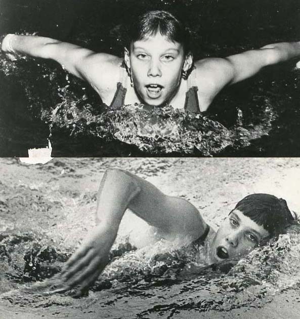 photos d'Elaine Tanner exécutant deux styles de nage