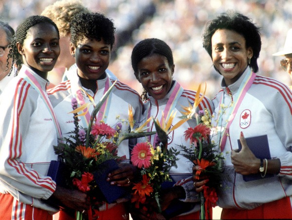 photograph of Charmaine Crooks, far right with relay team