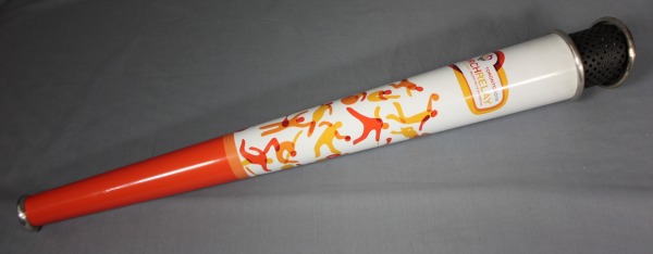stylized torch with yellow and orange human figures