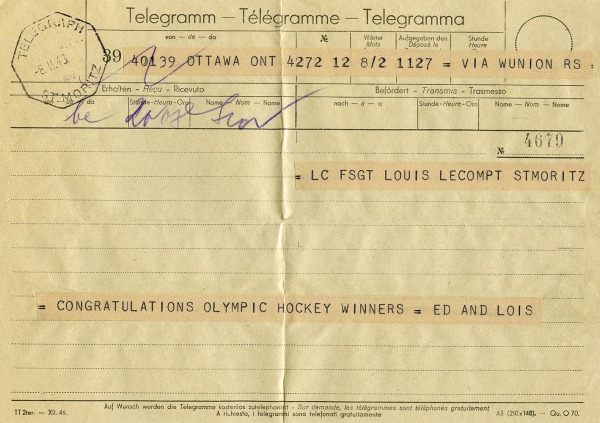 Telegram sent to Louis Lecompte