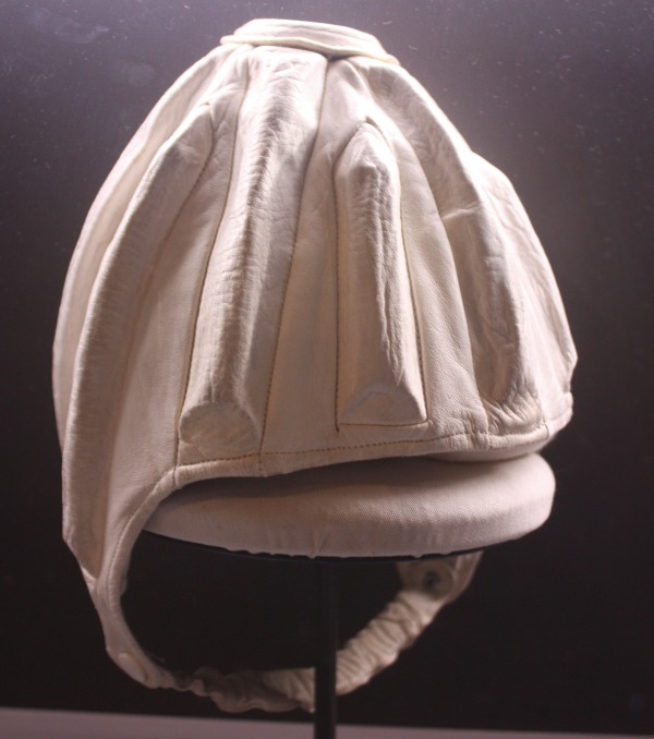 white leather ski helmet