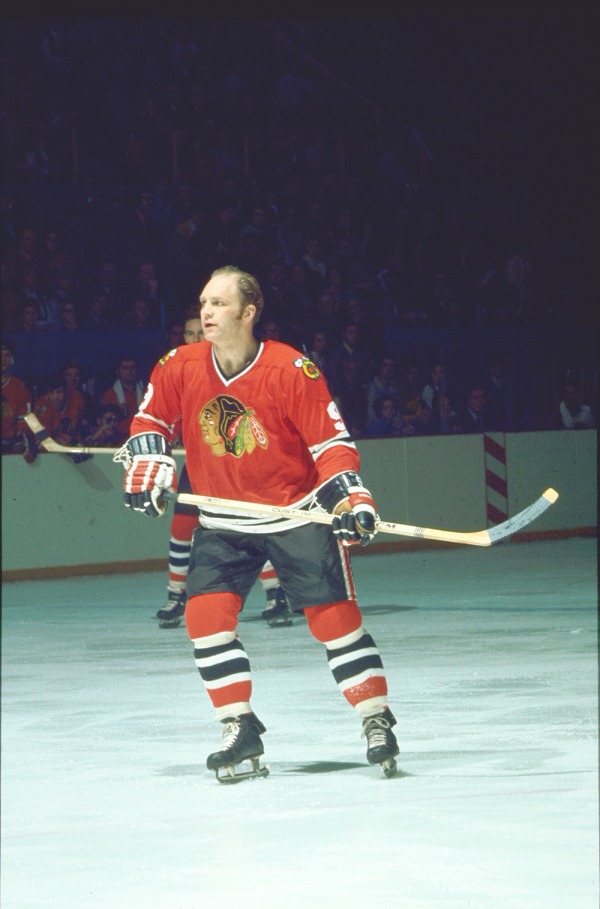 image of Bobby Hull holding curved stick