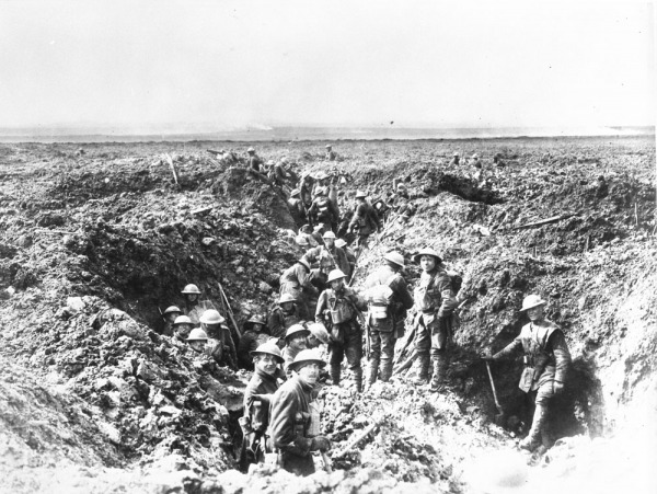 Photograph of soldiers in a trench during World War One